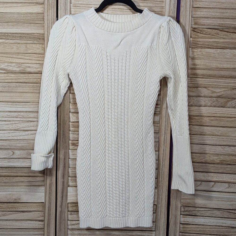 Elegant Cream Long Sleeve Knit Dress